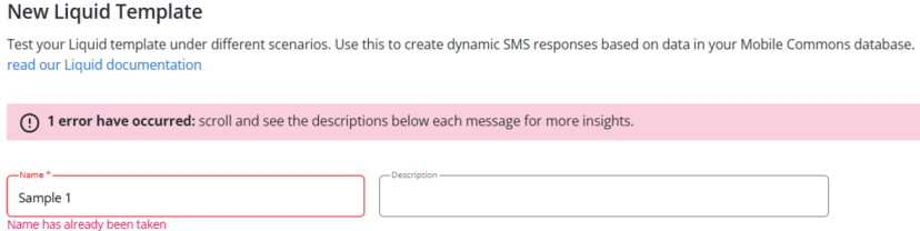 error for already taken name